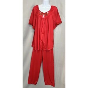 Vintage Red Pajama Set Kelly Reed Womans Medium Nylon Pants‎ & Top Y2K